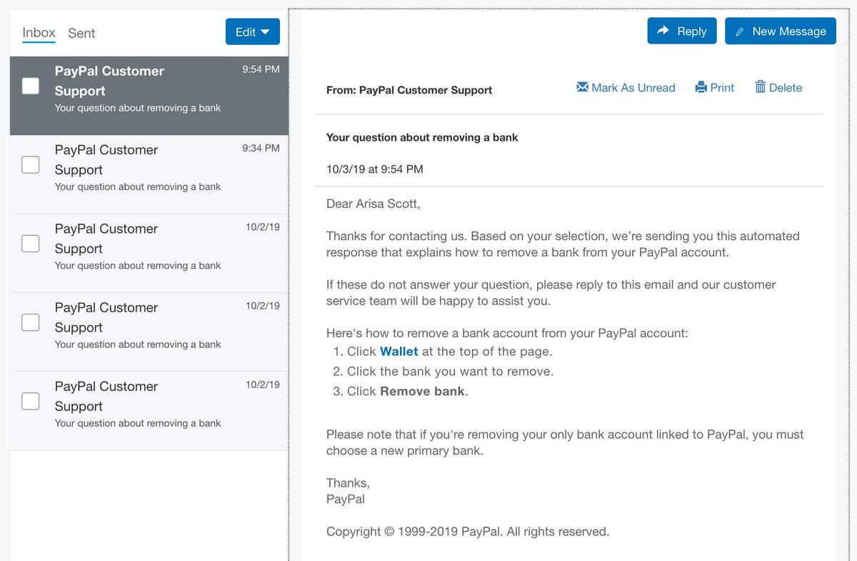 arisascott's tweet photo. @paypal how do I escape your hellish auto-reply loop? 😭

I keep asking about removing a bank then paypal auto-replies how to remove bank (which doesn't work for me) then I reply and then auto-reply repeats for infinity https://t.co/tWQagXQuhZ