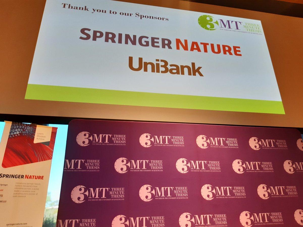 Up in lights! We can't thank our #3MT sponsors <a href="/SpringerNature/">Springer Nature</a> and <a href="/unibankau/">UniBank</a> enough.