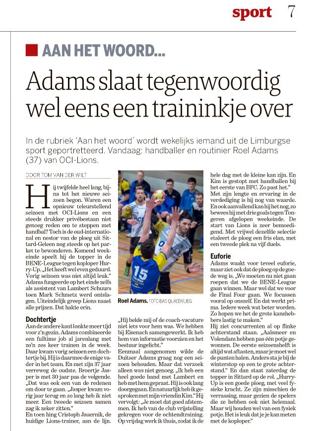LimburgLIONS's tweet photo. Routinier Roel Adams: “Zaterdag meten met de koploper. We moeten waken voor euforie” https://t.co/4H7hwx2WWG