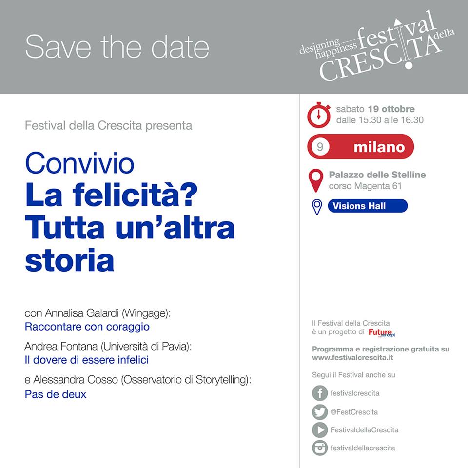 Le storie danno la felicità? Alessandra Cosso e Andrea Fontana ne discuteranno al Festival della crescita.
#savethedate sabato 19 ottobre al Palazzo delle Stelline di Milano: non mancate! 
#storytelling #panel #festivalcrescita2019
@storyfactor <a href="/Anna_Martini_/">Anna Martini</a>
<a href="/storoni_a/">Arianna Storoni</a> <a href="/SIMO2/">simo pozzi</a>