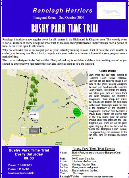 This poster was used to advertise the first-ever parkrun event back in 2004, known then as the Bushy Park Time Trial ⏱️

We hope you'll join us tomorrow to celebrate 15 years of parkrun! #parkrun15

🌳 #loveparkrun