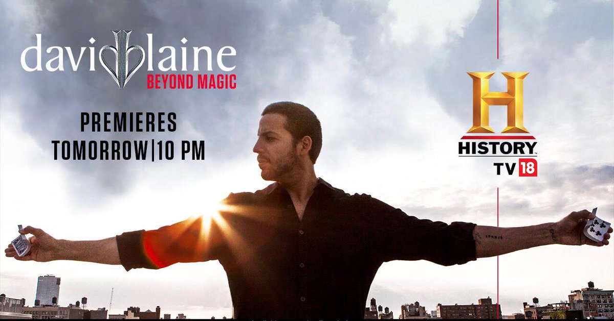 HISTORYTV18's tweet photo. Watch celebrities like Drake, David Beckham, Arnold Schwarzenegger and more left spellbound by illusionist extraordinaire David Blaine. Witness the unbelievable magic in ‘David Blaine: Beyond Magic’, premieres tomorrow at 10PM on HISTORY TV18. #BeyondMagic https://t.co/JTwhchhaXh