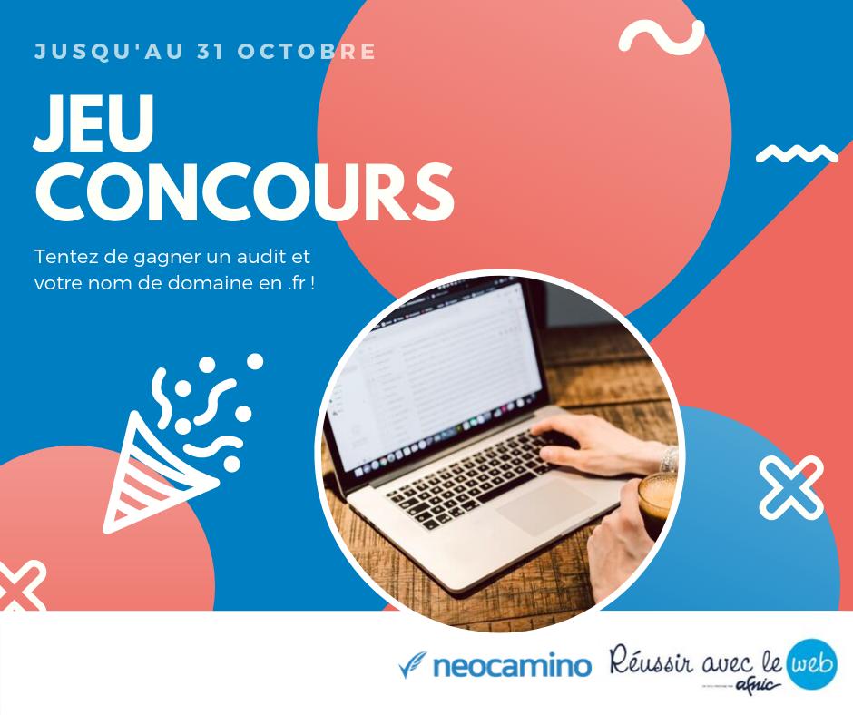 neocamino's tweet photo. Bonne nouvelle ! 🎉 Pour fêter notre partenariat avec l’ @AFNIC et @ReussirEnFr on vous propose un petit #concours pour tenter de gagner un audit web et votre nom de domaine en .fr ! 

👉🏻 Tentez votre chance jusqu’au 31/10 sur https://t.co/wHmfCTnzI3

#entrepreneurs #digital https://t.co/rQ6Ke4wxEk
