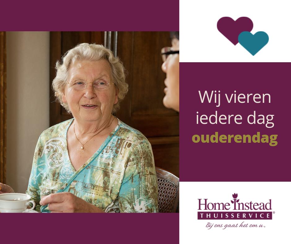 Echt even samen zijn is voor veel ouderen een groot gemis.

Ouderenzorg moet anders en kan ook anders. Home Instead Thuisservice maakt het mogelijk met thuiszorg voor ouderen op maat. Benieuwd hoe we dat doen?  Onze CAREGiver vertelt meer...

bit.ly/2oTrOvZ

#ouderendag