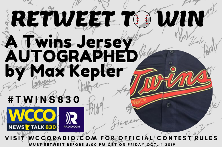 A #BOMBA Contest! 

RT this tweet and you're entered to win a <a href="/Twins/">Minnesota Twins</a> jersey autographed by Max Kepler! #Twins830 

Follow @WCCORadio for #MNTwins contests and more throughout the post-season. 

Ends @ 5:00p CST on 10/4. See official rules: wccoradio.radio.com/contest/signed…