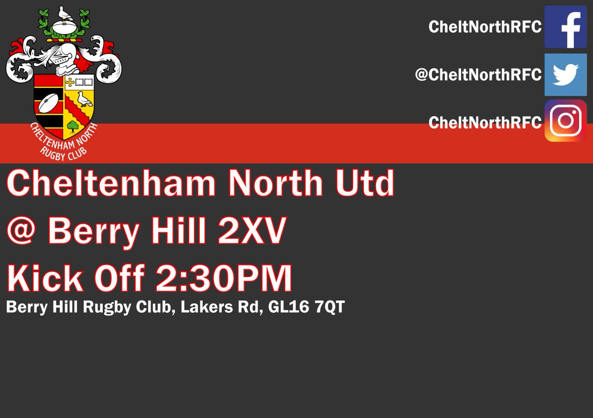 CheltNorthRFC's tweet photo. A massive weekend ahead with 2 sides out again. The 1XV at home against local rivals Cheltenham Saracens playing for the JC memorial cup in the League and the Utd away at Berry Hill #onenorthnation 🏉⚫️🔴 https://t.co/5c4uQx3Yjr