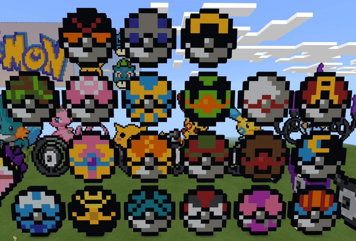 Pokeball rainbow, and pokeball mass #minecraft #pixelart #pokemon #pokeball.