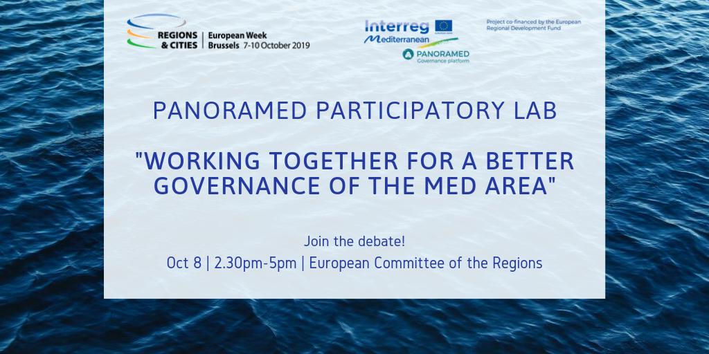 PanoraMed's tweet photo. The countdown continues...Only 4 days left before the #PanoramedLab at #EWRC2019! ⏳
Join us for a series of sessions on how we can work together for better #governance in the #Mediterranean! 😀🏛️🌊🇪🇺
🗓️8 October, 14:30h-17h
📍@EU_CoR, Brussels
More info: https://t.co/YXRGo6rb3O https://t.co/7CUkH59nCs