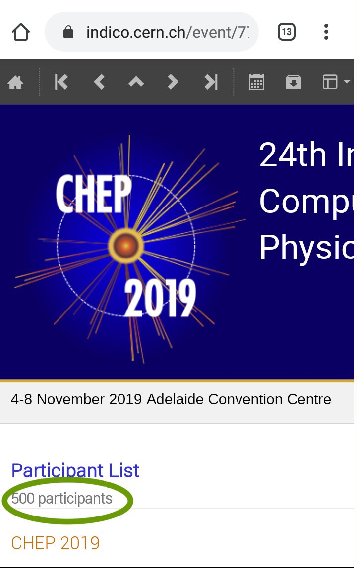 Computing4HEP's tweet photo. We hit the magic 500 today! If you want to join in the fun at the @AdelaideCC this November, there's still time to register for #CHEP2019 #Adelaide (but not much, so hurry!) https://t.co/PU3CoXiBpM