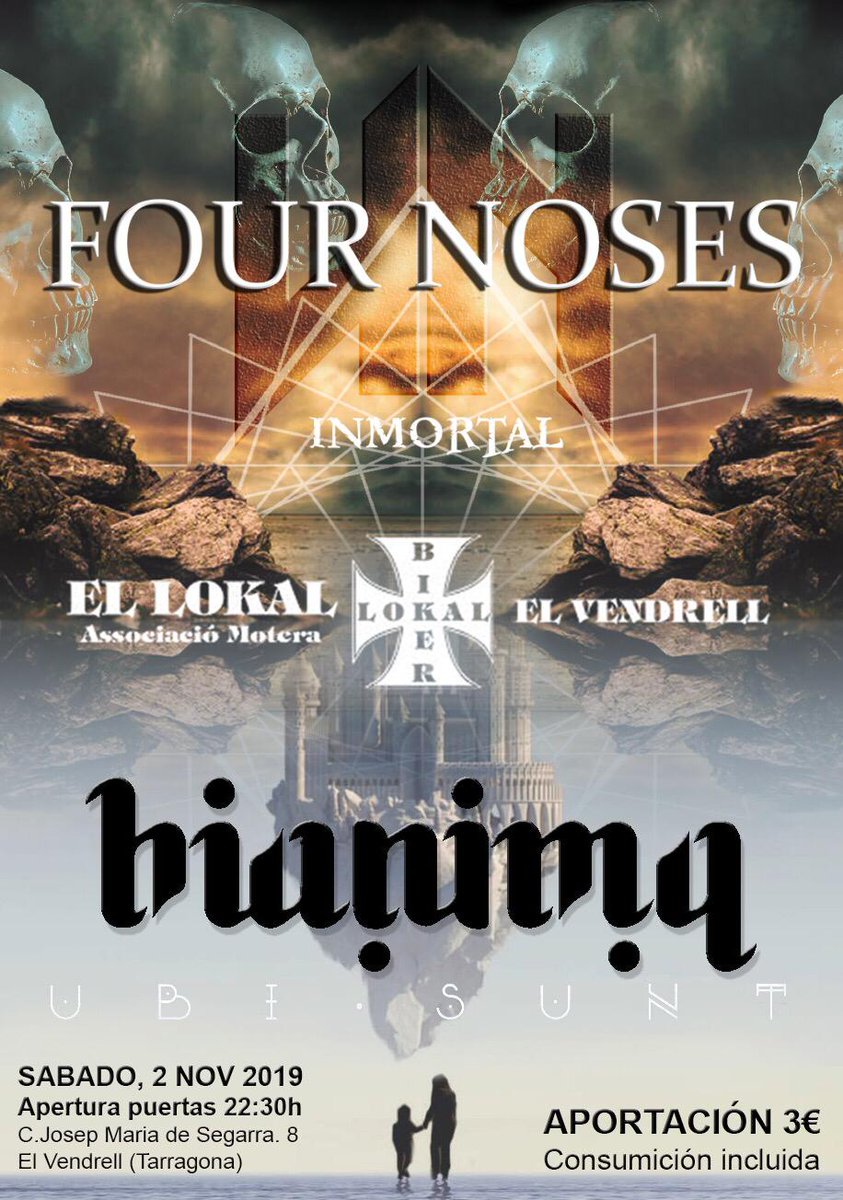 El próximo sábado 2 de noviembre estaremos tocando en el Lokal Biker del Vendrell junto con los compañeros @fournoses . Canya! #MetalNews #Rock #conciertos