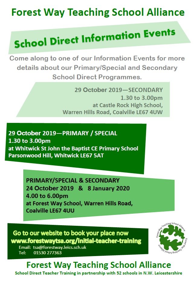 TheNewbridgeSch's tweet image. Do you know someone who wants to teach? 
Forest Way Teaching School Alliance will be holding information sessions.
#gettingintoteaching #schooldirect #becomeateacher #fwtsa