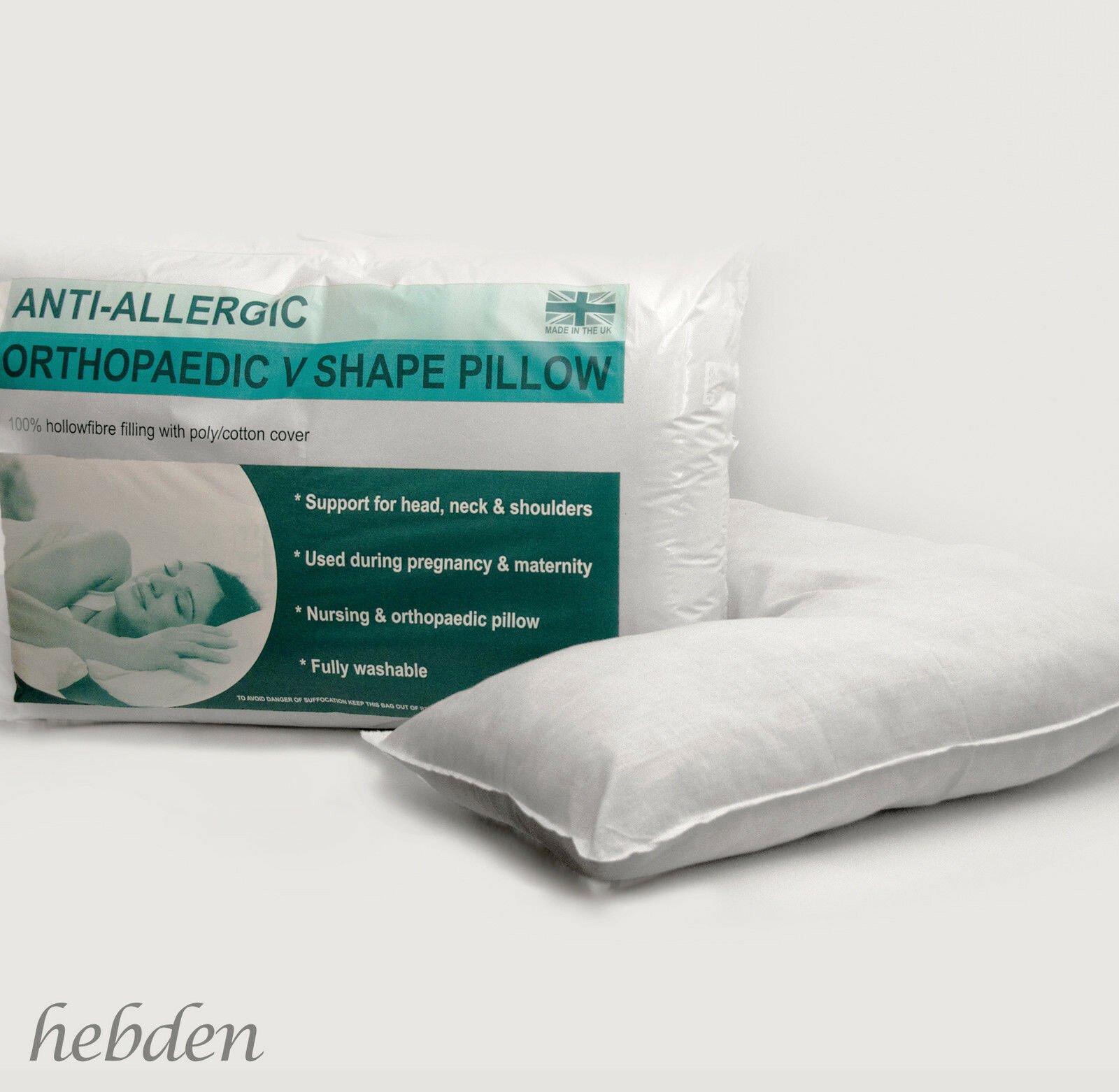 HEBDEN V-SHAPED Orthapaedic Support Pillow SOFT AS DOWN 