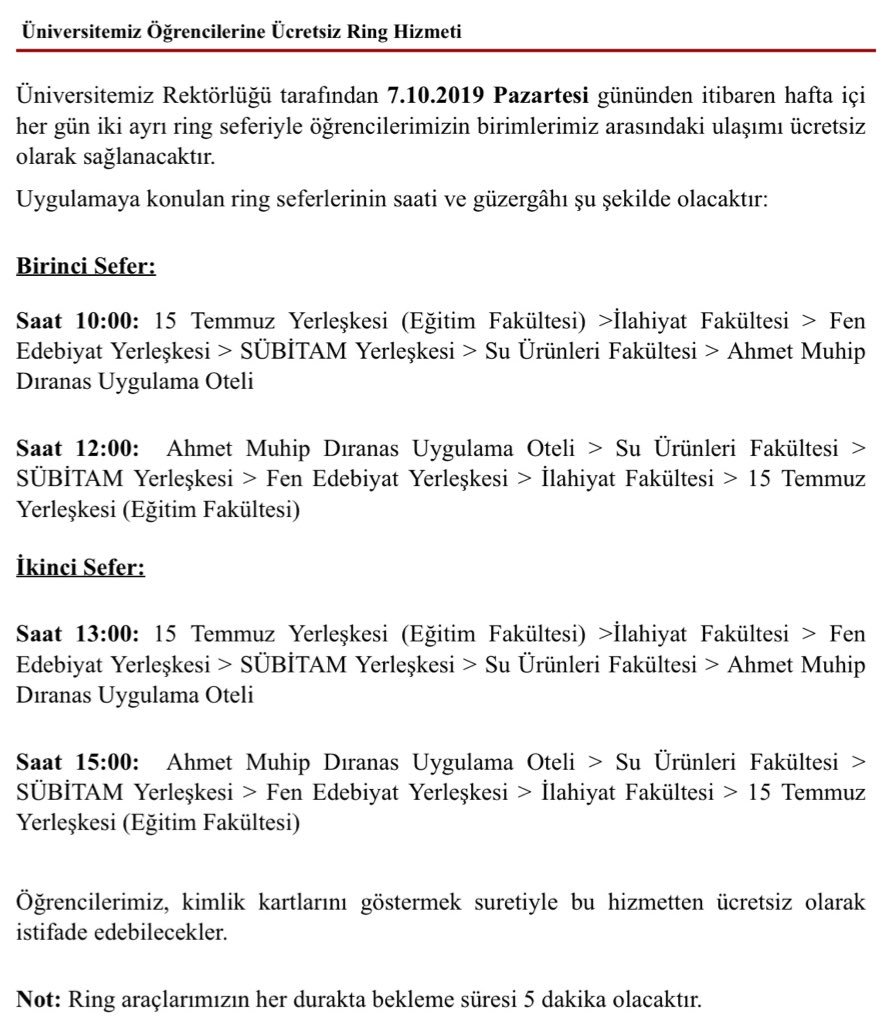 Öğrencilerimize önemle duyurulur.