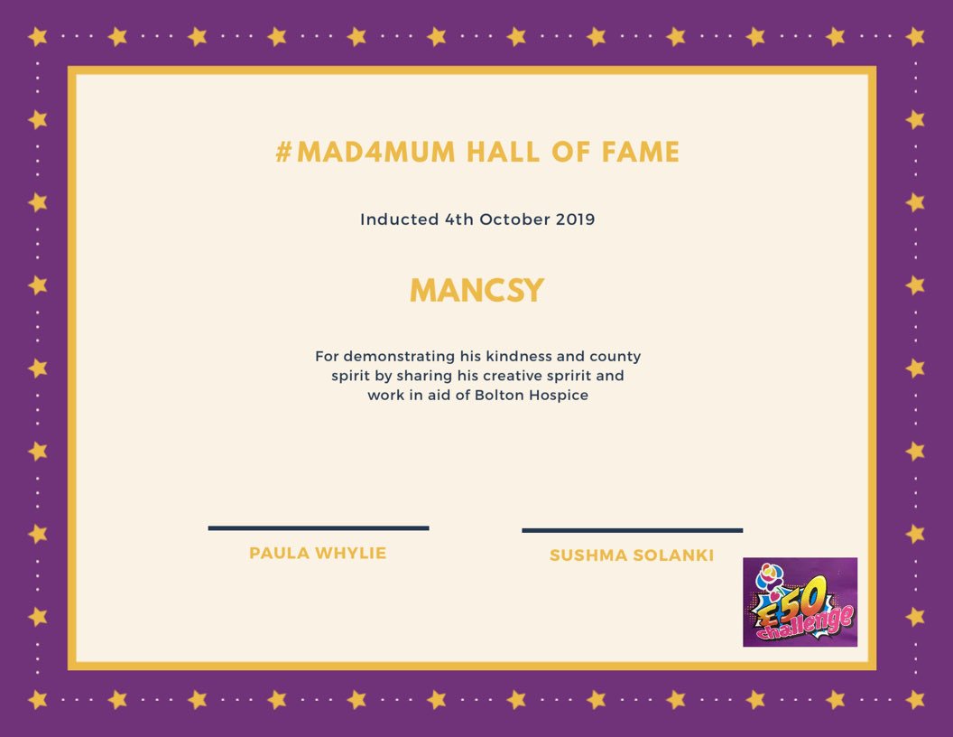 OMG! I’ve had a people powered week already  & then @RealMancsy just put the 🍒 on my🧁 earning him a place in the #MAD4MumHallofFame #MAD4Mum #fiftypoundchallenge supporting me and @sushmasnacks raise vital funds for @boltonhospice #PeoplePoweredChange  gofundme.com/f/madformum?ut…