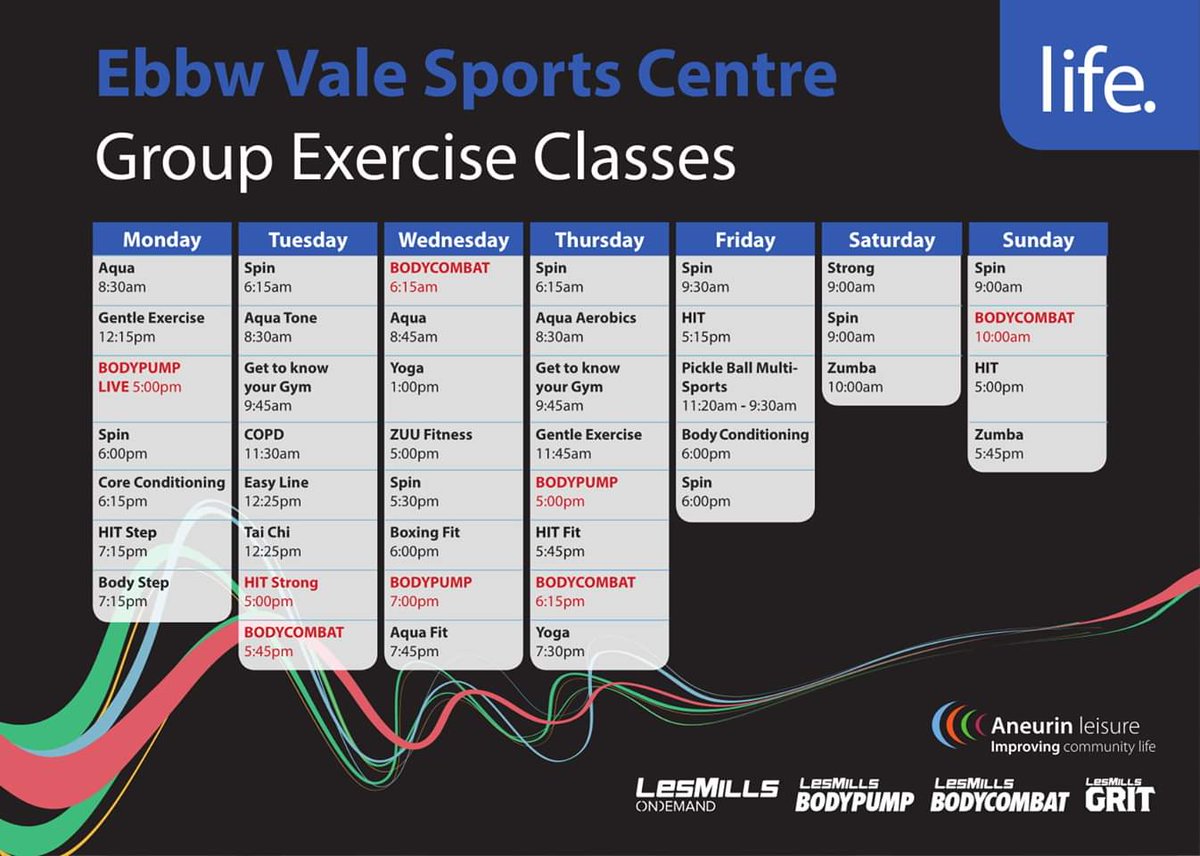 Aneurinleisure's tweet image. Our #GroupExerciseClass timetables will be changing slightly from Monday 7th October 2019

Here&apos;s our new timetables for all 3 #SportsCentres

If you have any queries please call us:
#Abertillery: 01495 357779
#EbbwVale: 01495 357777
#Tredegar: 01495 353395