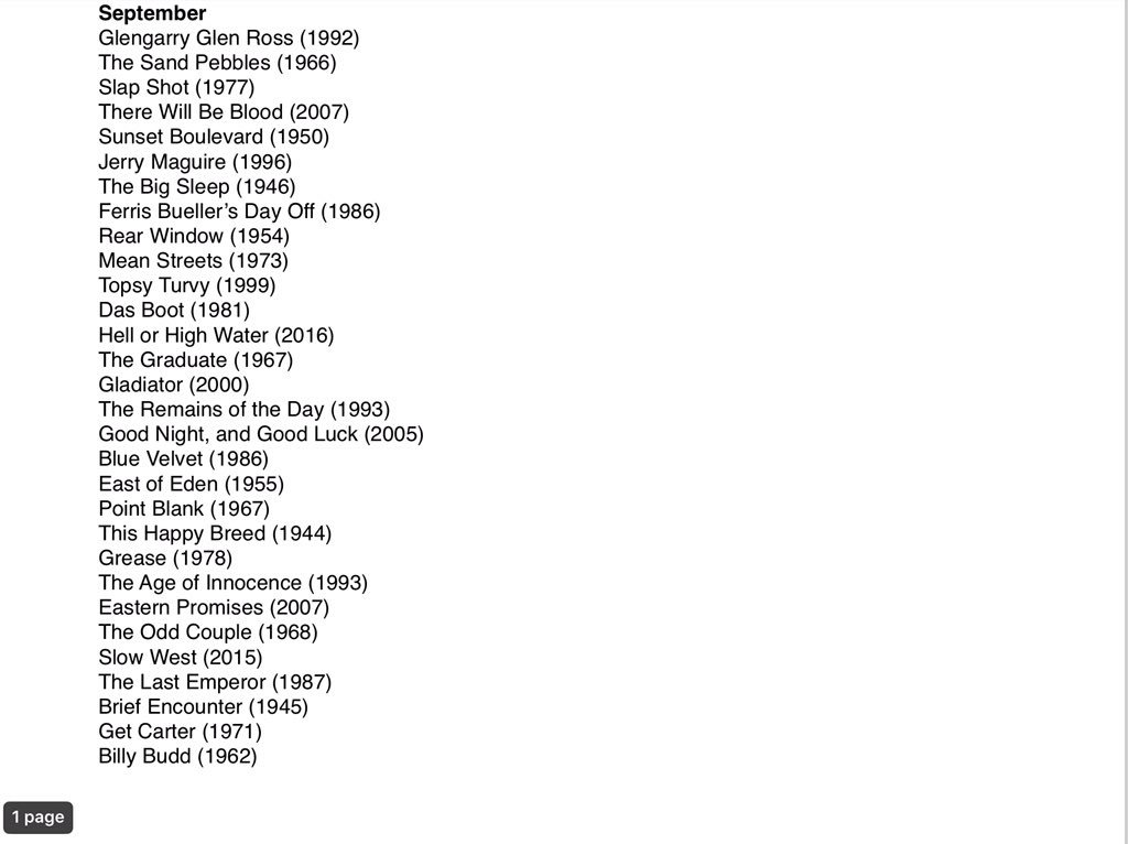 JayAGlennie's tweet photo. My 30 film choices for September and also August’s 31, which I failed to upload.
Any favourites?
#ayearoffilm #365films #arecap https://t.co/5CvqsgsOfc