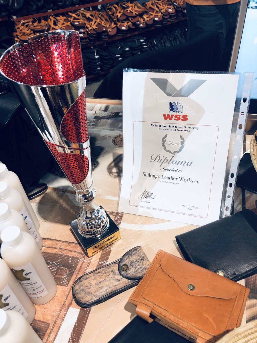 ShilongoLeather's tweet photo. Best exhibitor Manufacturing Award winner! We dedicate this to all our valuable customers ππͺπππππ #TeamSLW thank you Windhoek Agricultural and Industrial Show 2019!!! https://t.co/6PnI5gCiUO