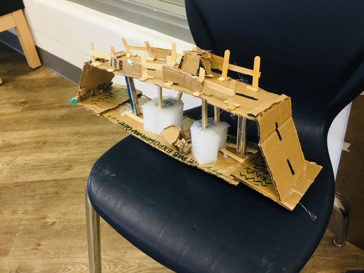 We made a bridge that the turtle cross under and the cars cross on top. When the cars cross on the road on the side they have a fence .because so no one will get hurt. MATERIALS cart board ,popsicle sticks, sponge , hot glue and string.