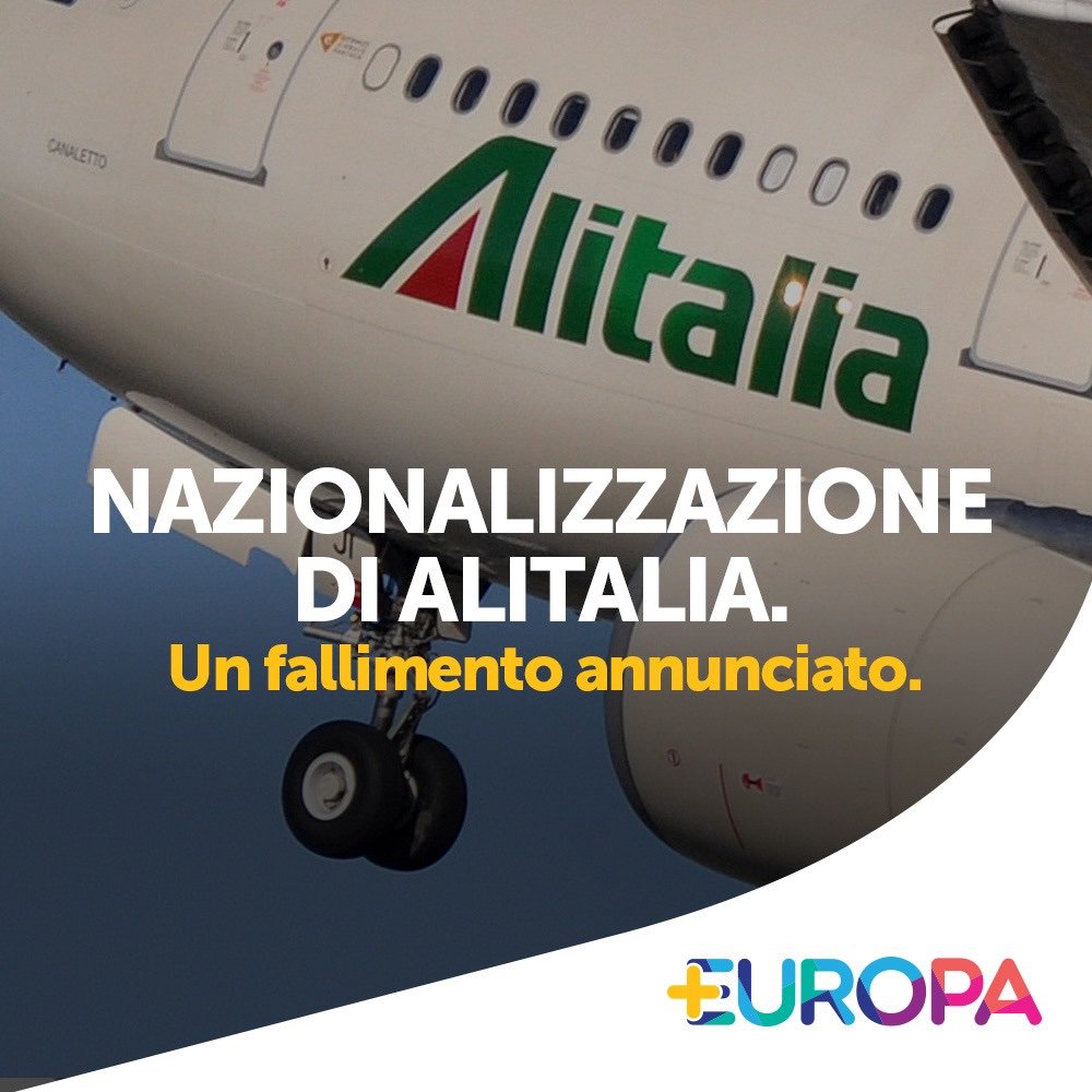 Piu_Europa's tweet photo. #Nazionalizzazione di #Alitalia, un fallimento annunciato.
 #Conte e #DiMaio stanno prolungando l'agonia anziché fornire una cura efficace, bruciando soldi dei contribuenti. @bendellavedova https://t.co/ABawXhWkrc