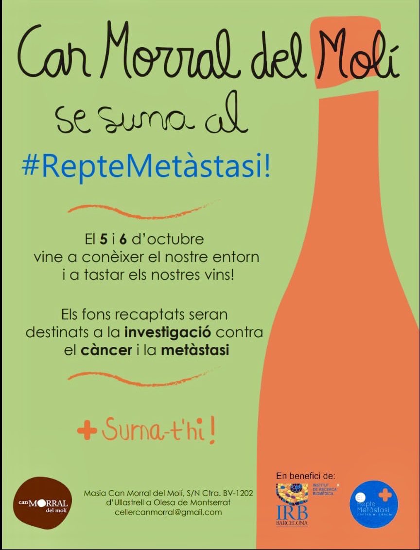 Us animeu 😉 a participar aquest cap de setmana amb el #CellerCanMorral al #RepteMetàstasi ? 
.
Els beneficis recaptats seran donats íntegrament 🙌🏻 al <a href="/IRBBarcelona/">IRB Barcelona</a> per impulsar la investigació.
.
Apunta’t a👇🏻:
entradium.com/events/tast-so…