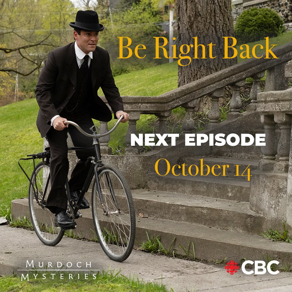 CBCMurdoch's tweet photo. We're taking a break from #MurdochMysteries this week for important election coverage! But don't worry; we'll be back on Monday, Oct 14 with a brand new, extra special episode. Thanks for being patient! https://t.co/yFEpC16ni8