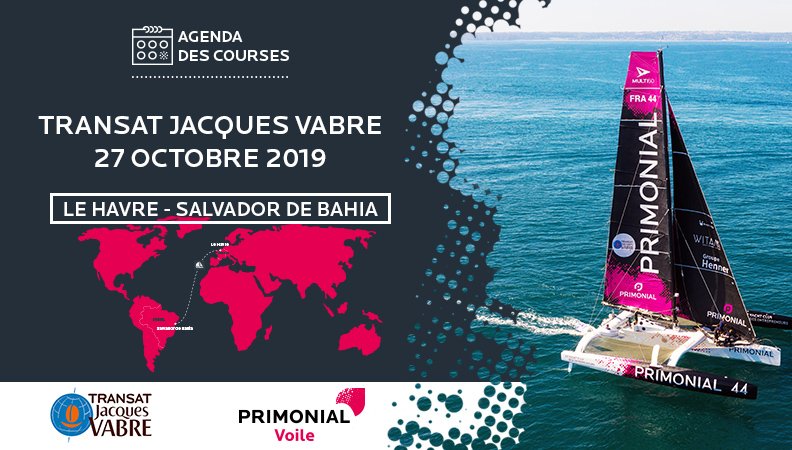 Primonial's tweet image. [J-21] Le départ de la @TransatJV_fr se prépare ! Restez connectés sur les comptes @Primonial_Voile pour suivre @sebrogues et Matthieu Souben #Multi50 #courseaularge
