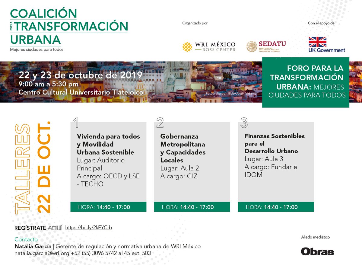 WRI_Ciudades's tweet photo. Con el fin de estructurar y proponer desde la colectividad, tendremos seminarios temáticos en el marco del Foro para la Transformación Urbana este 22 y 23 de octubre. Te queremos ahí, sólo tienes que registrarte al que sea de tu interés. 
Cupo limitado
https://t.co/Y2dfVyQTSg https://t.co/bTxj3Vy2sk