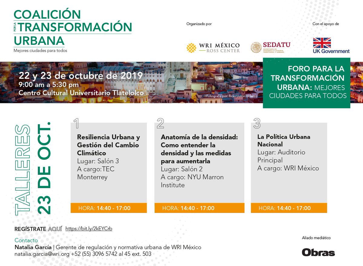 WRI_Ciudades's tweet photo. Con el fin de estructurar y proponer desde la colectividad, tendremos seminarios temáticos en el marco del Foro para la Transformación Urbana este 22 y 23 de octubre. Te queremos ahí, sólo tienes que registrarte al que sea de tu interés. 
Cupo limitado
https://t.co/Y2dfVyQTSg https://t.co/bTxj3Vy2sk
