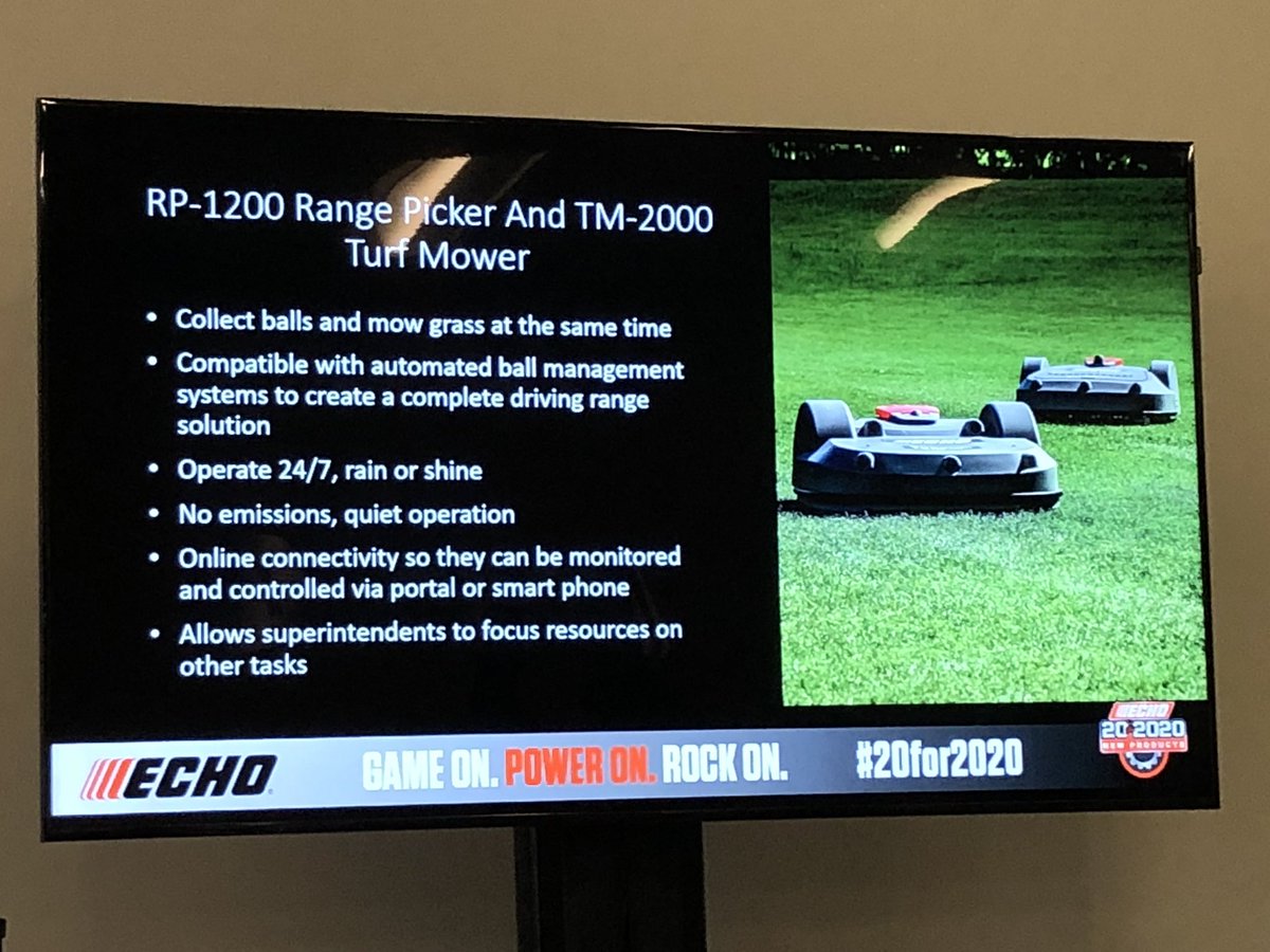 .<a href="/ECHO_USA/">ECHO USA</a> showing video of the RP-1200 Range Picker and the TM-2000 robotic mower being used on driving range in Europe. Doesn’t bury the balls, has a 300 ball capacity. Range takes less manpower and is picked/mowed silently. #20for2020