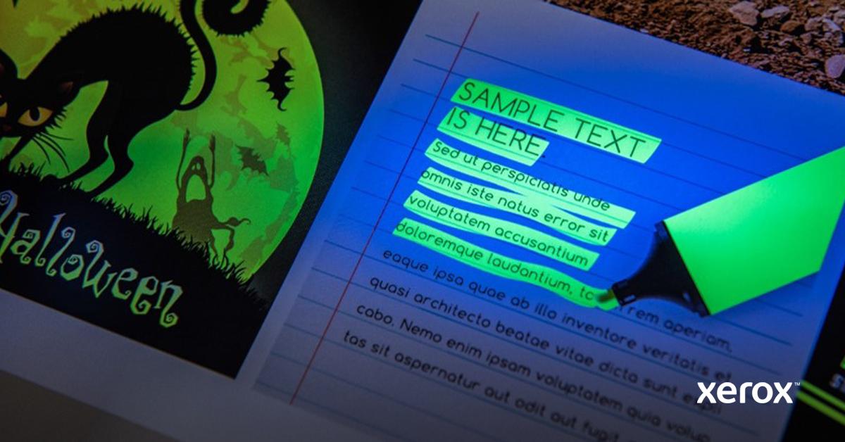 XeroxNederland's tweet photo. De tijd van 'glow in the dark' komt er weer aan. Mooie toepassingen voor onze #iGen5 met fluorescerend geel! https://t.co/6BKKGNzswU https://t.co/iaFjmMxEir