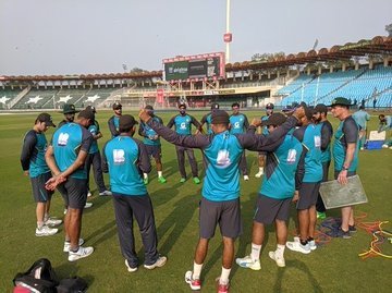 GameSportsMgmt's tweet photo. - @TheRealPCB Pakistan team warm-up session!

#PAKvSL #Lahore #GaddafiStadium #GamePakistan #GAME https://t.co/TWA1quznTZ