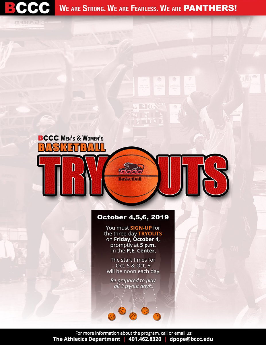 my_bccc's tweet image. Today is the day! Tryouts for the #BCCCPanthers men&apos;s &amp;amp; women&apos;s #basketball teams begins at 5 p.m. in the gym. Checkout the flyer for more info! 🏀⛹️🏿‍♀️⛹️🏼‍♂️⛹️🏾‍♂️⛹️🏽‍♀️🏀

#IamBCCC #BCCC #Baltimore #Education #HigherEd #Comm_College #Sports #Fun #Awesome #Friday #FridayMotivation