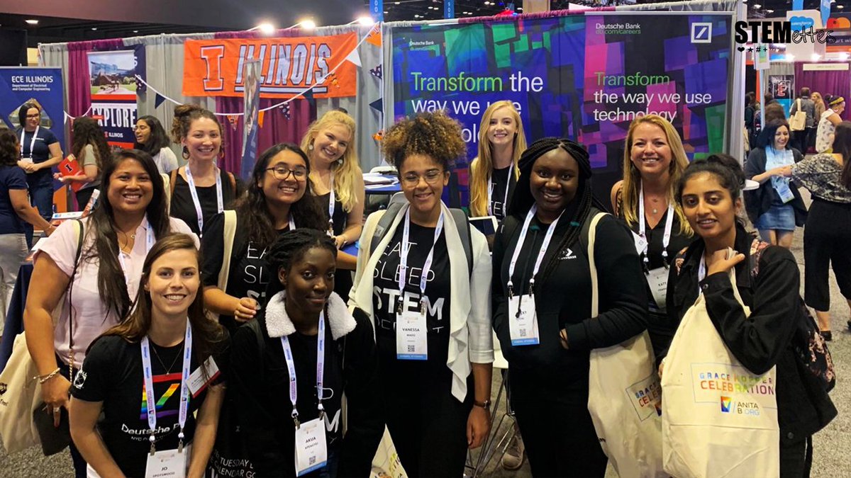 Stemettes's tweet photo. Good morning Orlando! The #STSFabFive are ready for action at the last day of #GHC19 ๐
Yah! Got to say hey to the amazingly friendly Katy Franklin and Jo Spotswood at the @DeutscheBank booth. ๐
#dbBornToBe
#WomenInTech
#WomenInSTEM https://t.co/imuNLlNviX