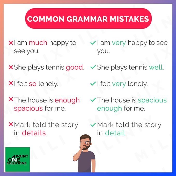 1PointSolution's tweet image. Common Grammar Mistakes

Please share it with your friends!
#English #LearnEnglish #1pointsolutions #grammar