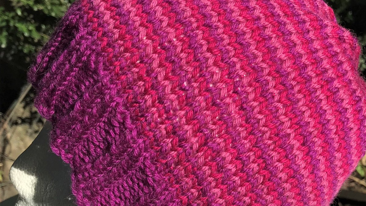 New for Fall 2019: striped merino hand knit hat in purple, pink &amp; red: etsy.com/listing/739538… #handknit #knitting #etsy #etsyshop #ListMyEtsy #shopsmall #SmallBusinesses
