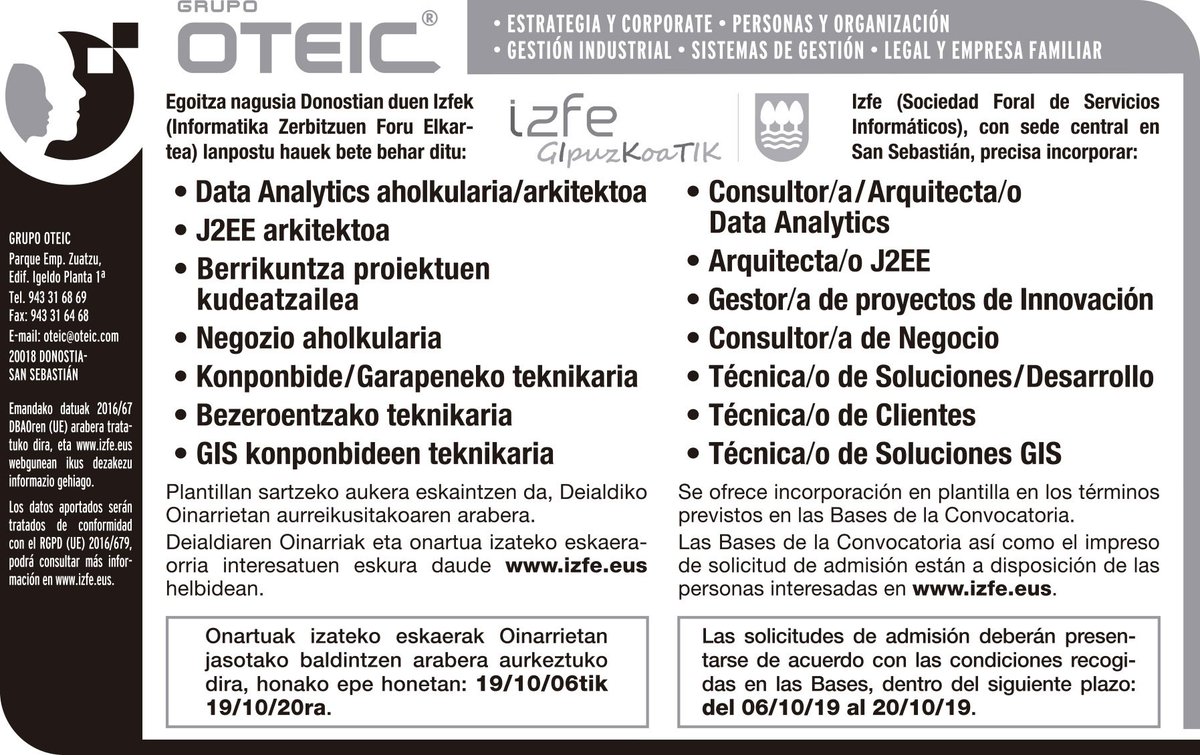 Martxan da 2019ko hautapen prozesua / En marcha el proceso de selección de 2019 bit.ly/2nle256 #laneskaintza #ofertasdeempleo