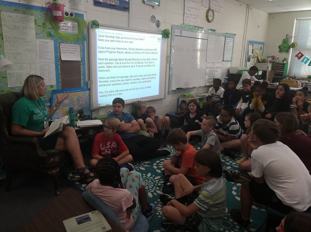LNKteach's tweet photo. Joint read aloud of Fish in a Tree to learn about the value of diversity and the importance of grit! Mrs. Levering and I love our class communities! #TheACSWay #growthmindset #VanceRocks https://t.co/OQDwp8IMY6