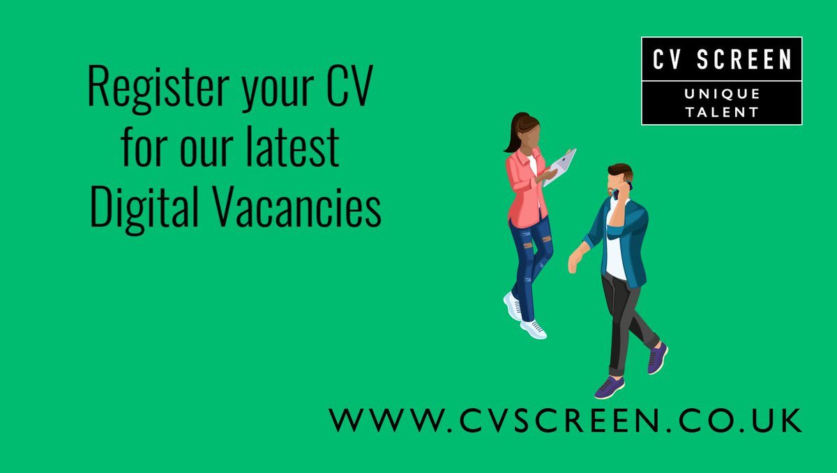 CVScreenDigital's tweet image. We are recruiting a variety of Digital roles in your local area, register your CV with us to be considered digitalrecruitmentagency.co.uk/register-a-cv.… 
#CV #JobSearch #Digital #Jobs