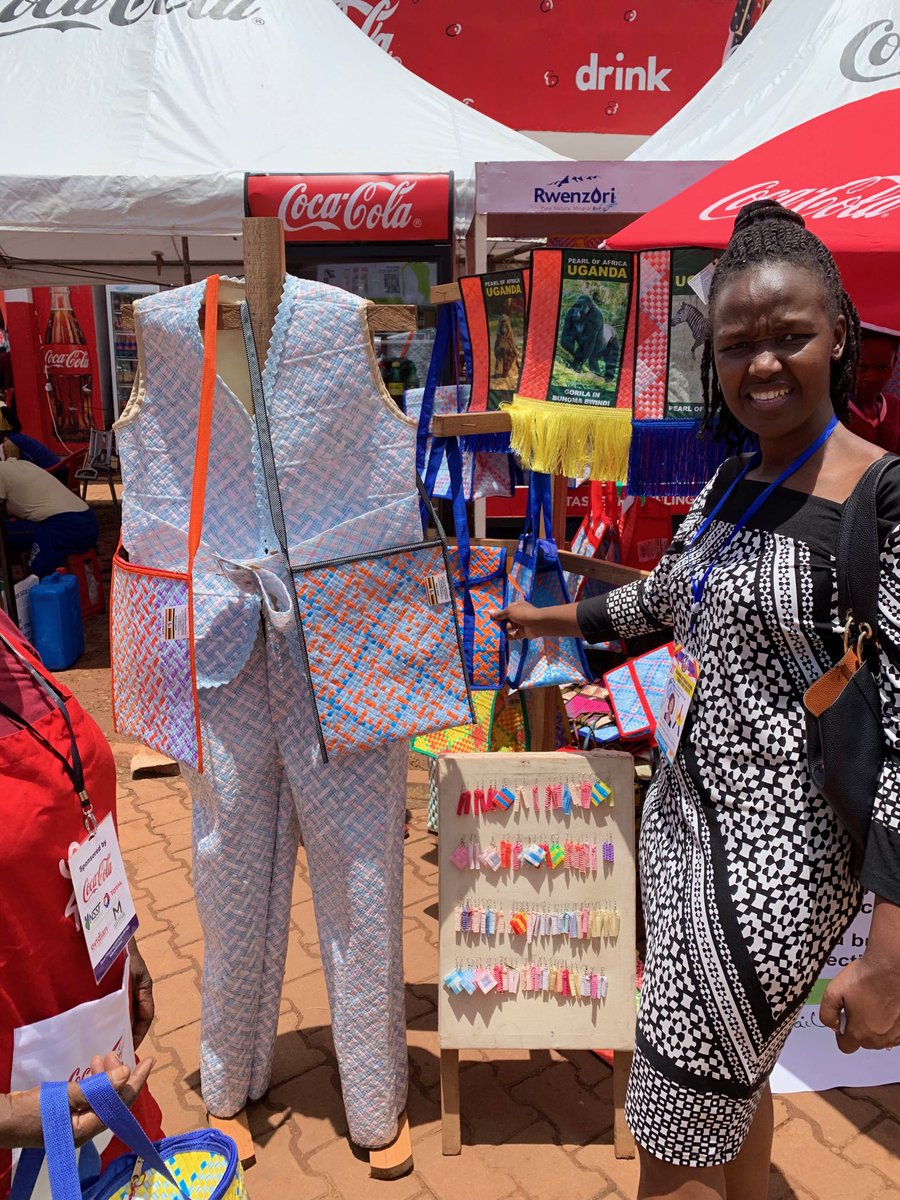 skaheru's tweet photo. Flavia Nabaasa (right) met Benedicta Nanyonga of Kinawataka Women’s Initiative, who makes various items out of used straws. #UGITF2019 @newsUMA https://t.co/x1eLU98APf