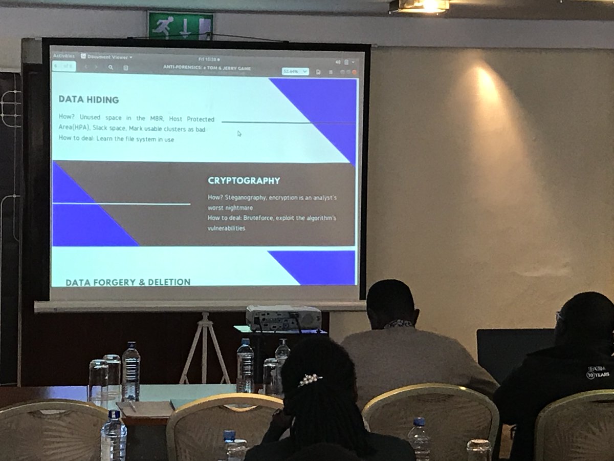 TechWeek2's tweet image. @PatriciaMusomba is currently presenting about forensics proposals.

#techweek2019 #techweeknairobi #forensics #techweek