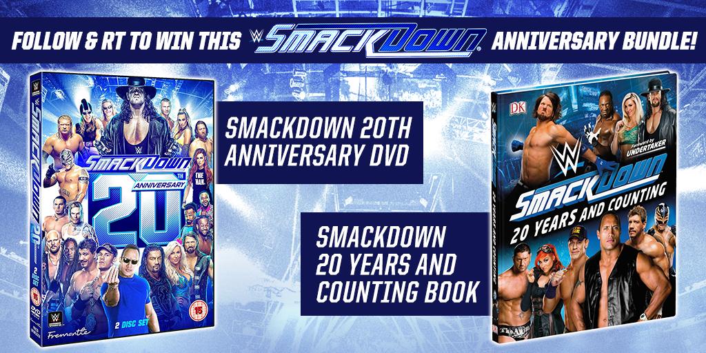 WWENetflixNews's tweet photo. FOLLOW &amp; RT for a chance to #WIN! With the @WWEonFOX #SmackDown premiere tonight &amp; SmackDown 20th Anniversary DVD out 14th Oct, we've tag-teamed with @dkbooks for this incredible bundle! 3 to #giveaway! #Competition ends 11th Oct https://t.co/5vw9aROLSD