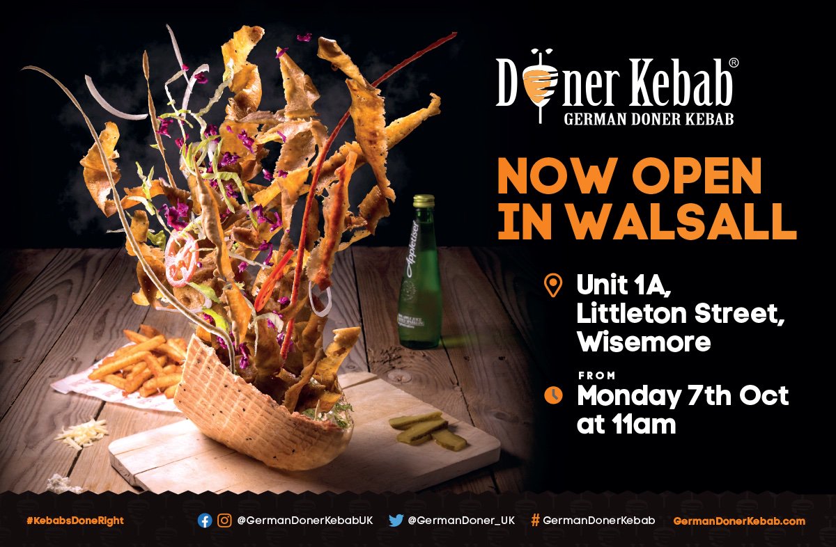 TheAsianToday's tweet image. Head over to @GermanDoner_UK - Now open in Walsall - Unit 1A Littleton Street, Wisemore 

Official opening - Monday 7th October 2019 at 11:00am 

For more information Head over to 👉 bit.ly/336x1j9 🖥️ 💻 📱 

#GermanDonerKebab #KebabDoneRight #Walsall