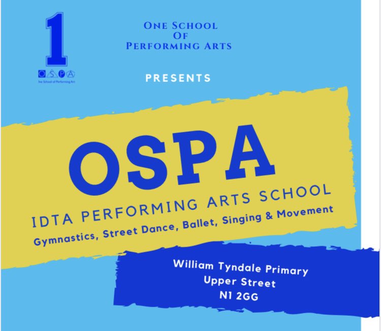 OspaAcademy's tweet photo. Announcing OSPA’s 2nd School in Highbury &amp; Islington.

💙New Saturday Morning Gymnastics, Ballet &amp; Street Dance Classes.

William Tyndale Primary School on Upper Street
Contact info@ospa-academy.co.uk to book a trial class. IDTA exams &amp; UKCC/BCA qualified teachers. https://t.co/YPS7Ilf8jd