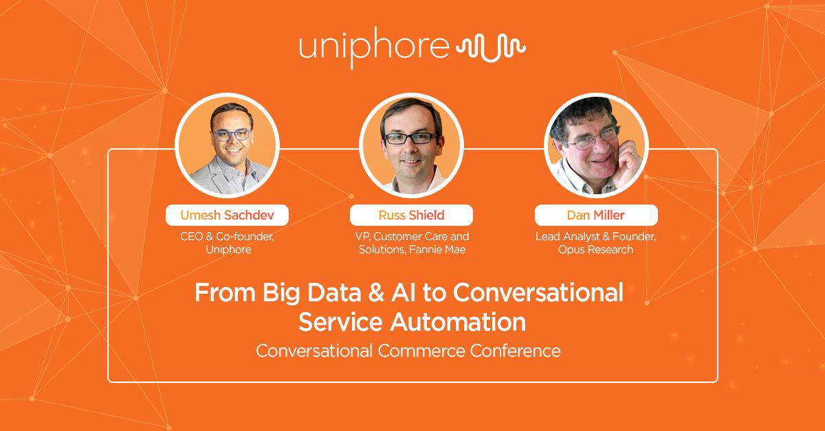 uniphore's tweet image. Conversational Service Automation is about enabling front office automation in #contactcenters. @Umesh_Sachdev Russ Shield and @dnm54 tell you how at the Conversational Commerce Conference by @opusresearch on October 8 at Hyatt Regency, Jersey City bit.ly/2pfDVUo