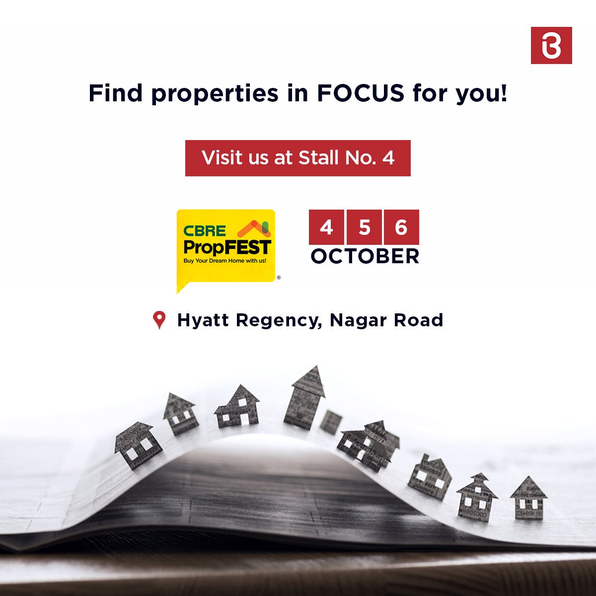 BRAMHACORP_PUNE's tweet photo. Come meet us at the CBREPropFEST
Date: 4th, 5th & 6th October
Stall no.: 4
Venue: Hyatt Regency, Nagar Road, Pune.
#CBREPropFEST
#TheBramhaCorpLife
#Pune https://t.co/FetPngcAio