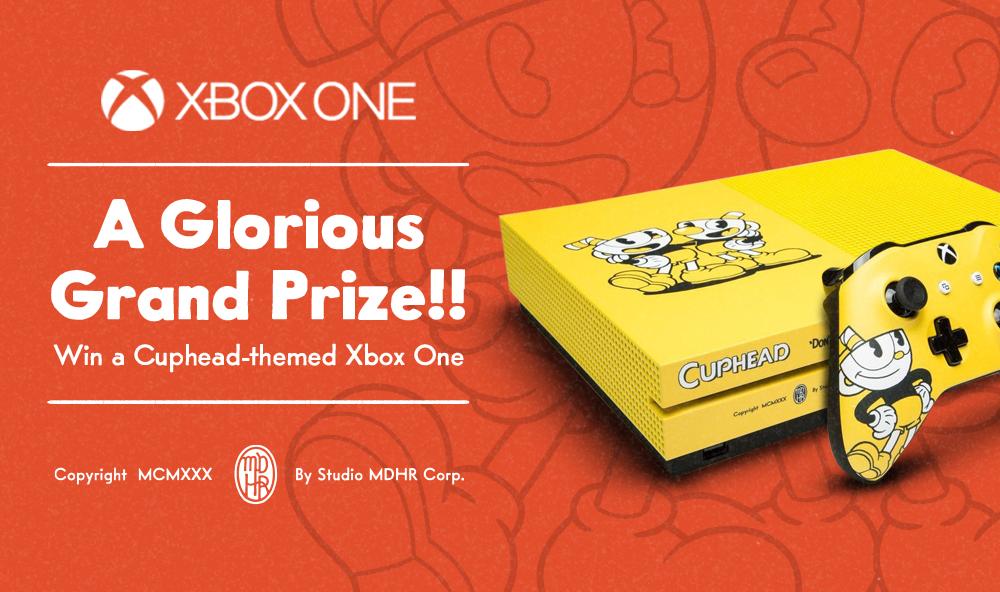 A glorious grand prize!! Two years ago, the team at @Xbox created a set of limited edition Cuphead-themed Xbox One consoles for the game's launch. Precious few were ever made! We're giving just ONE to a lucky winner who RTs this post and follows @StudioMDHR. Shipping worldwide!