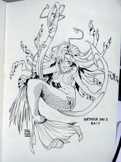 #Inktober2019 Day 3: "Bait"
I saw the chance to draw a mermaid for this one, so I did ! 