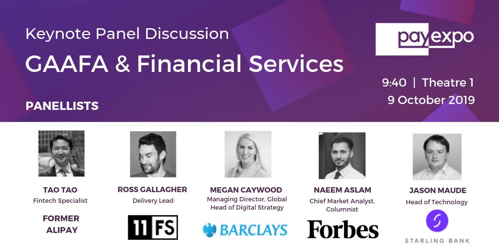 LeadersPayments's tweet photo. Will the tech giants change the face of financial services? Join @MeganCaywood, @RossGallagher07, @NaeemAslam23, @jasonmaude & Tao Tao at PayExpo next week as they explore GAAFA's role in financial services https://t.co/WczlzXxY1k #GAAFA #payments #fintech https://t.co/nw6vqBNCfd