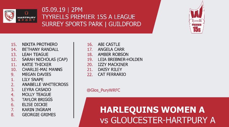 gloshartpury's tweet photo. 🏉Team news!!!

Here’s how the Gloucester Hartpury A Team will line up to face @HarlequinsWomen second team tomorrow. 
📍Surrey Sports Park Guildford 
⏰ 2:00 PM https://t.co/ItiPmohPRb