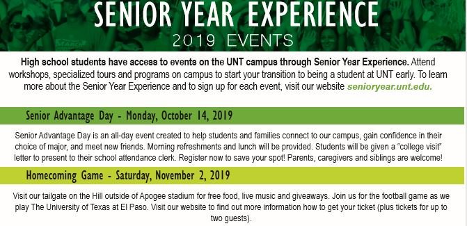 EAatUNT's tweet photo. Area High School Students: Join us on campus! Events are free, but space is limited. https://t.co/JT4j86vcDO https://t.co/OZJPKpP7YU